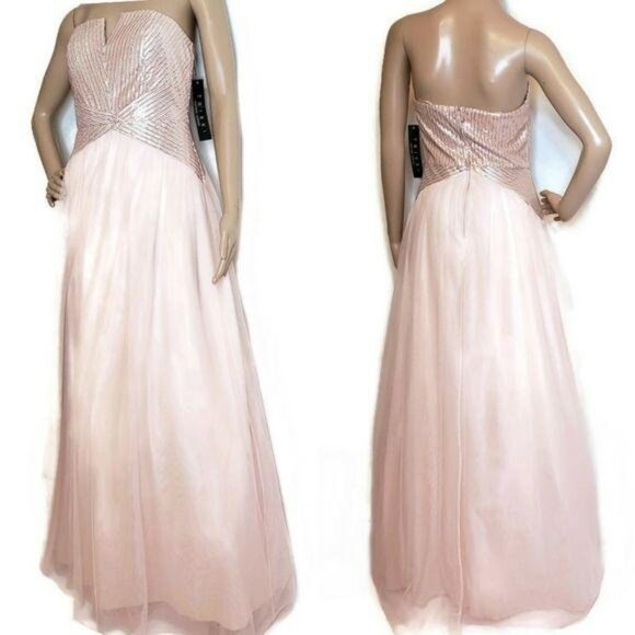 Trixxi NWT Strapless Sequin Bodice Pink Chiffon evening Gown prom Dress Size 7 - Picture 4 of 9